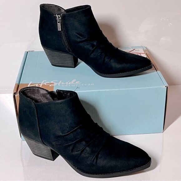 LifeStride Reba Faux Suede Ruched Heels Booties - Picture 1 of 6